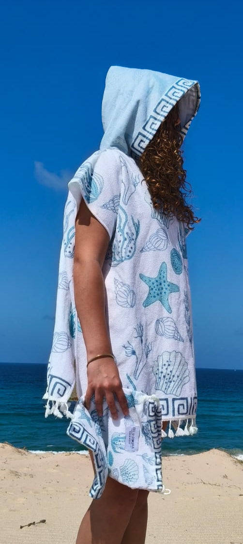 Kids Hooded Blue Seashell Towel