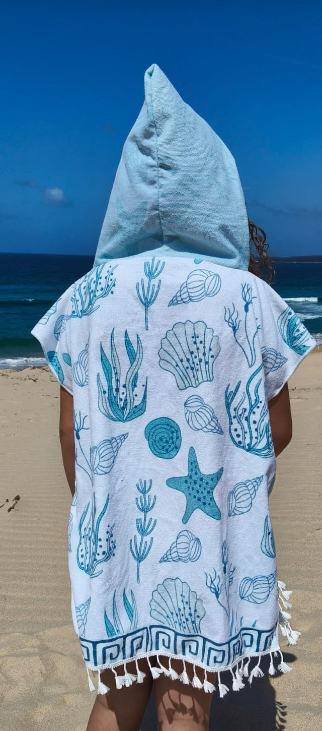 Kids Hooded Blue Seashell Towel